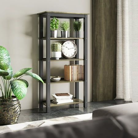 Better Homes & Gardens Two Tone 4-Shelf Industrial Bookcase, Black and Canyon Lake Pine