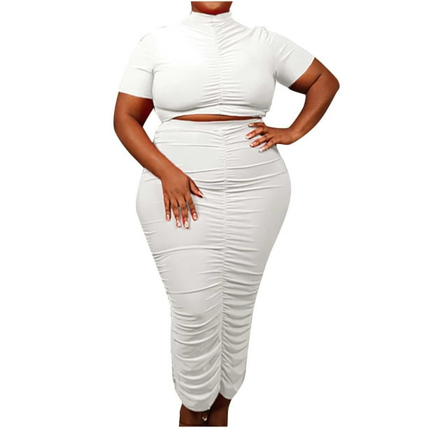 Jersey de manga corta con cuello redondo y cuello alto para mujer, traje de falda plisada informal a la moda de dos piezas Wmkox8yi bvn33