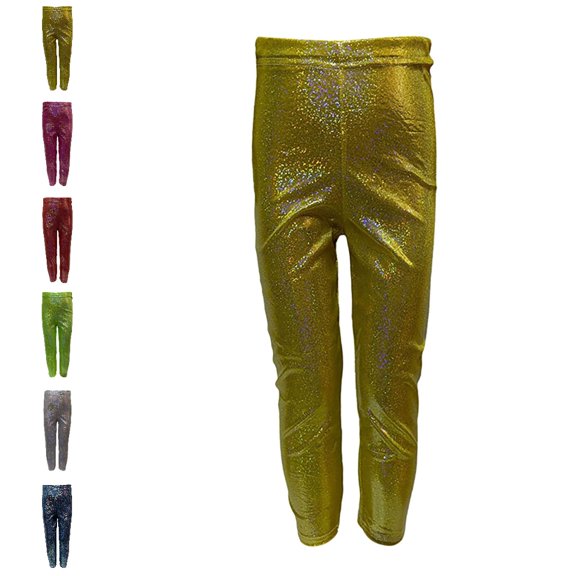 UJNDER Carnival Kids Fine Shiny Training Dance Pants Stretch Slim Fit Long Bottoms for Boys and Girls Flare Leggings,Gold,5-6 Years