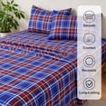 thumbnail image 6 of Jessy Home King 4-Piece Plaid Bed Sheet Set, Soft Microfiber, 14-Inch Deep Pocket, Flat & Fitted Sheet with 2 Pillowcases, Blue Red, 6 of 10