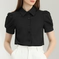 thumbnail image 2 of DARING DIVA Women's Puff Sleeve Turn Down Collared Work Office Button Down Shirt S Black, 2 of 6