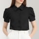 thumbnail image 2 of Camisa abotonada de trabajo con cuello vuelto y manga farol para mujer Negro XL, 2 of 5