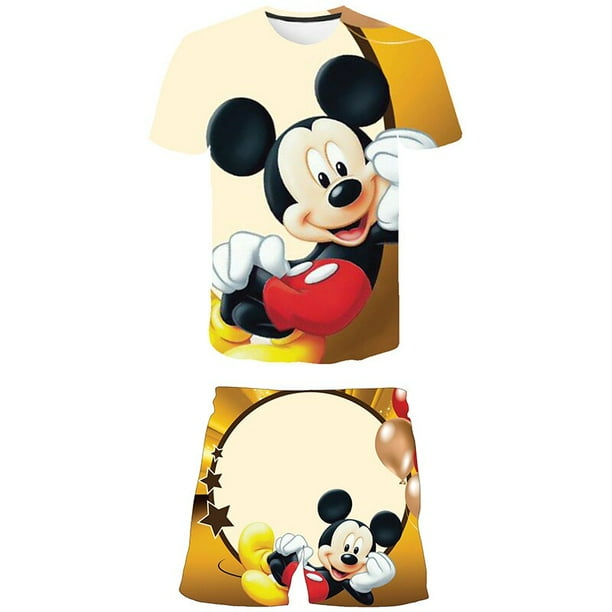 Bebé niños niñas niños Mickey traje verano niños niños niñas camiseta + Pantalones cortos 2 traje niños bebé niño niña conjuntos ropa 8T Gao Jinjia LED