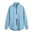 thumbnail image 4 of Bzdzmqm Women Fall Winter Fleece Sweatshirts Long Sleeve Zipper Drawstring Pullover Tops Cozy Warm Basic Solid Cardigan Casual Outfits for Work Travel Daily Wear, Blue XL, 4 of 7