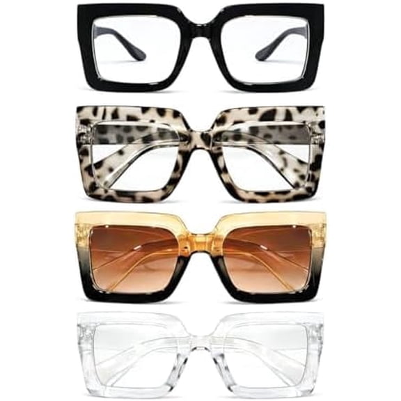 4 Pack Blue Light Blocking Glasses for Women Men, Oversized Square Computer Eyewear for Screen Use