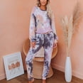 thumbnail image 2 of Women’s Tie Dye Two Piece Pajamas Set Long Sleeve Pullover Sweatshirt with Long Pants Cozy Sleepwear Loungewear, 2 of 7