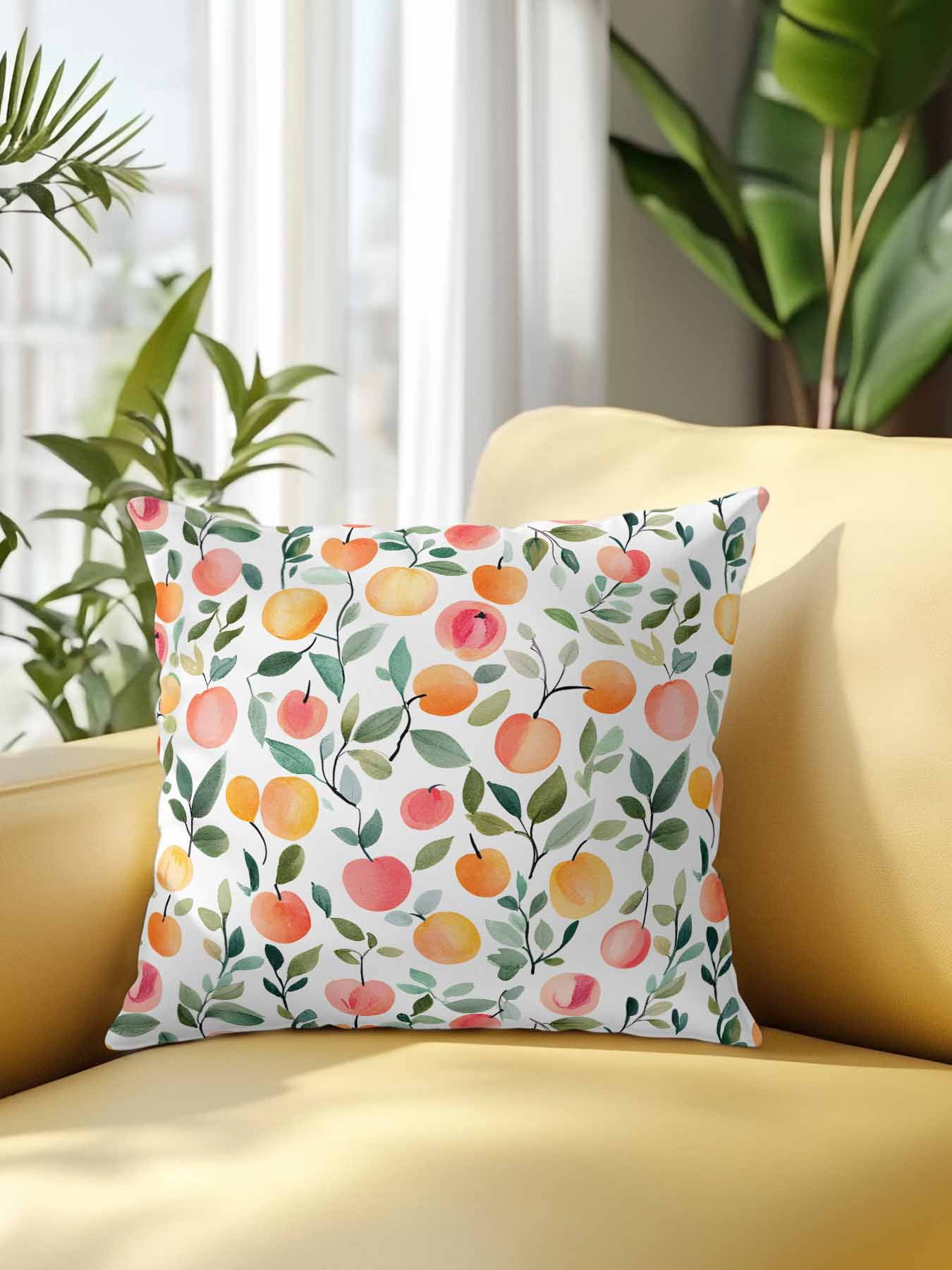 Outdoor Pillows Waterproof, Summer Fruits Bedding Throw Pillows with Insert for Couch Sofa Bed, Orange Peach Green Botanical Spring 18x18 Inch Pillowcases Decorative Camping Patio Pillow Set of 1