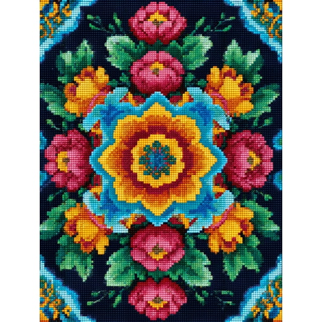 Qisvanset Floral Embroidery Canvas Wall Art Print 15.75x11.81 Inches