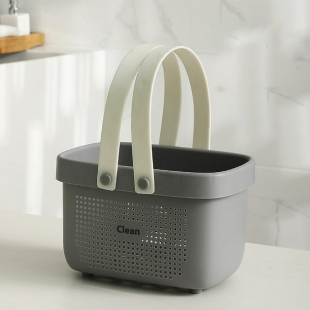 Cesta de ducha portátil con asa, organizador de baño ABS para champú y artículos de tocador, contenedor de almacenamiento de 9.8 x 6 x 6.5 pulgadas en gris, blanco, verde y rosa.