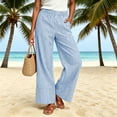 thumbnail image 2 of Wide Leg Pants for Women Ihhxva Striped Summer Elastic Waist Casual Trousers with Pockets Flowy Linen High Beach Vacation Loose Fit S-3XL, 2 of 8