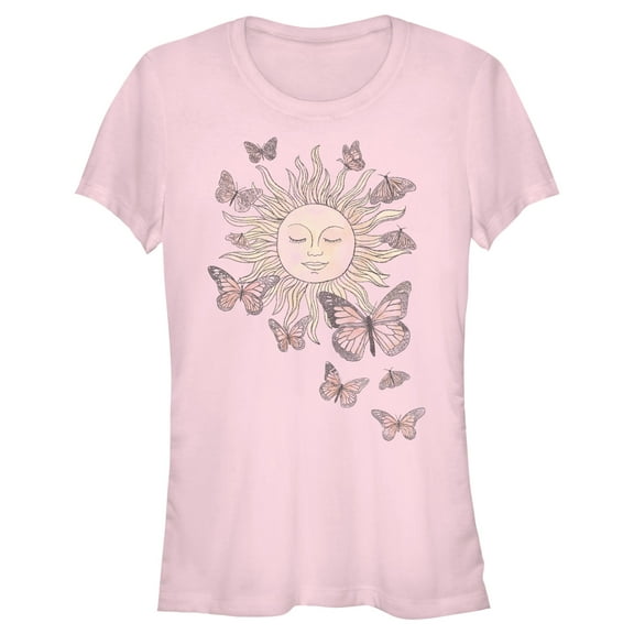 Junior's Lost Gods Monarch Butterfly Sun Graphic Tee Light Pink 2X Large