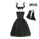 thumbnail image 1 of Disfraz de maléfica de Halloween para niñas, vestido de tutú de reina de bruja oscura gótica negra con capa de plumas, vestido de hada de la Reina Malvada, 1 of 2