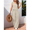 thumbnail image 6 of Women'S 2 Piece Outfits Linen Vest Waistcoat Dressy Casual Sets Wide Leg Pants Suits Cream White M, 6 of 7