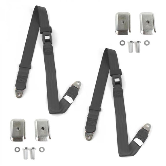 Standard 2 Point Charcoal Lap Bucket Seat Belt Kit with Bracketry & 2 Belts for 1971-1976 Chevy Impala