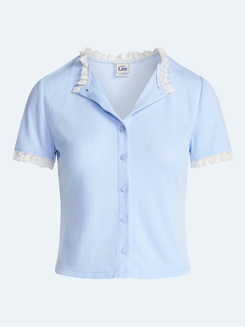 Kacey Lee Women's Pointelle Ruffle Sleep Cardigan, Size XS-XXL