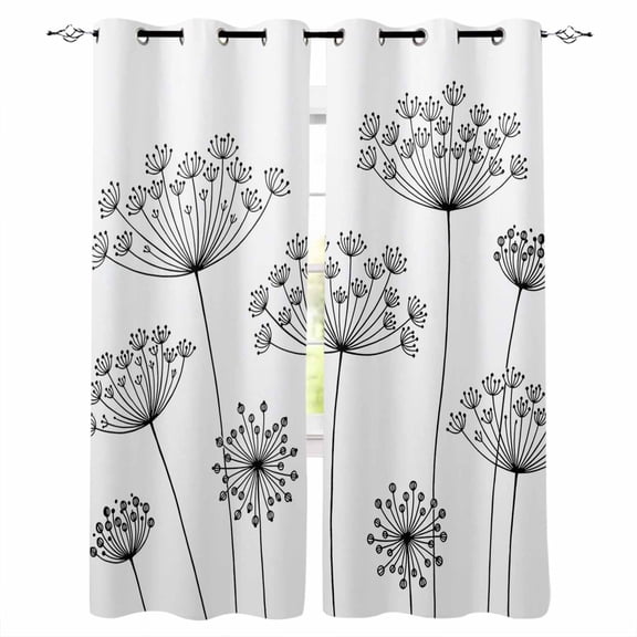 Black Dandelion Blackout Curtains 54 Inch Length 2 Panels Set for Living Room Bedroom, Spring Country Modern Minimalist Flower Room Darkening Window Curtains Thermal Black Out Curtain 52"x54"