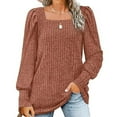thumbnail image 2 of 2023 Cotonie Women's Square-Cut Neck Solid Color Long Sleeve Tops T-shirt Casual Summer Autumn Blouse Basic Tops,Coffee,XL, 2 of 6