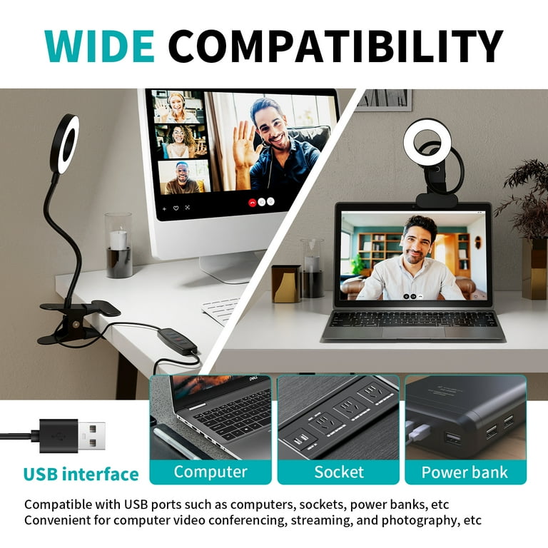 UBeesize Streaming Light (1 Pack), 8" Ring Light For Desk With Clamp And Adjustable Arm, Zoom Lighting For Computer, Video Conference Lighting For Home Office, Video Calls, Streaming, Podcasting