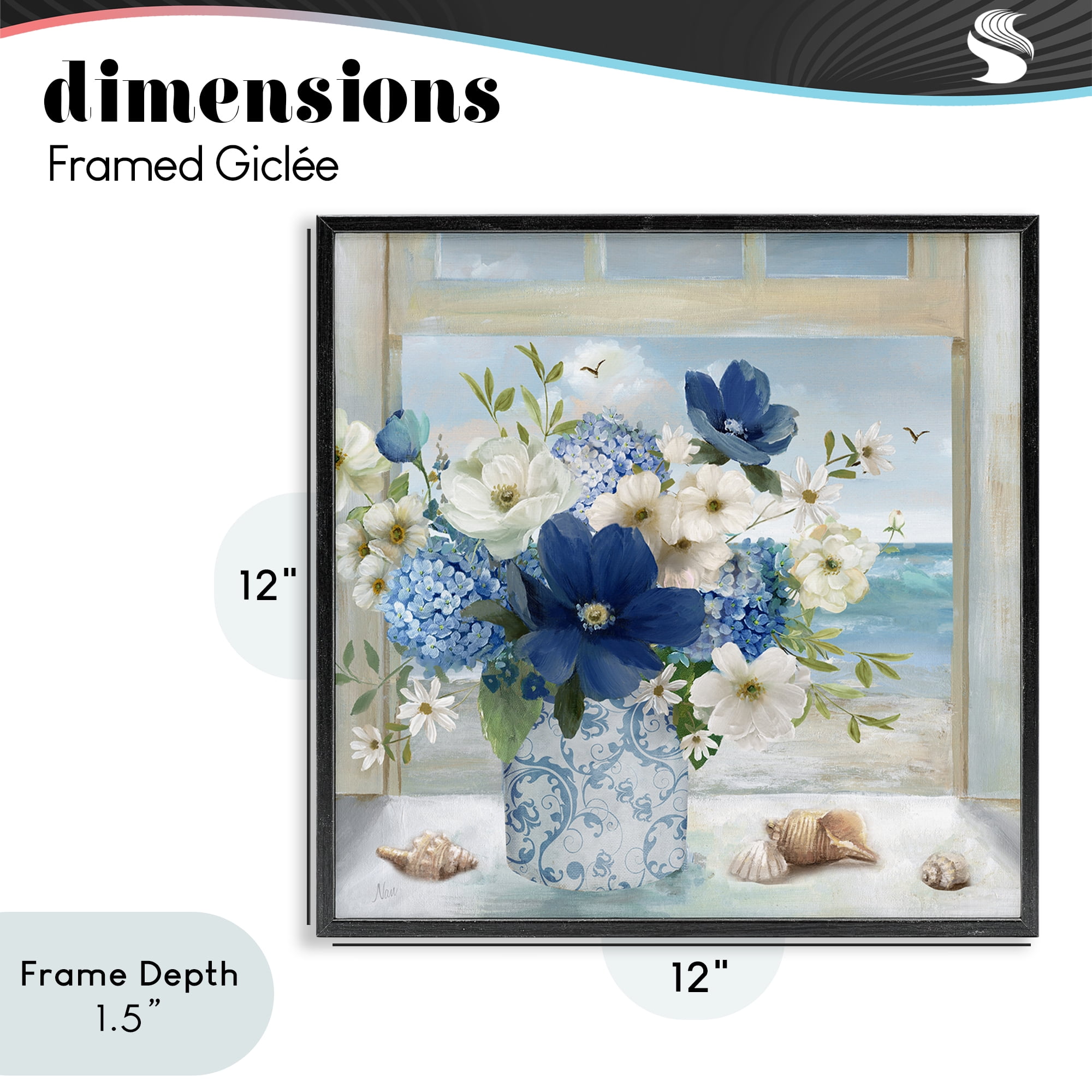 Stupell Industries Seaside Blue & White Arrangement Black Framed Giclee Art, design by Nan
