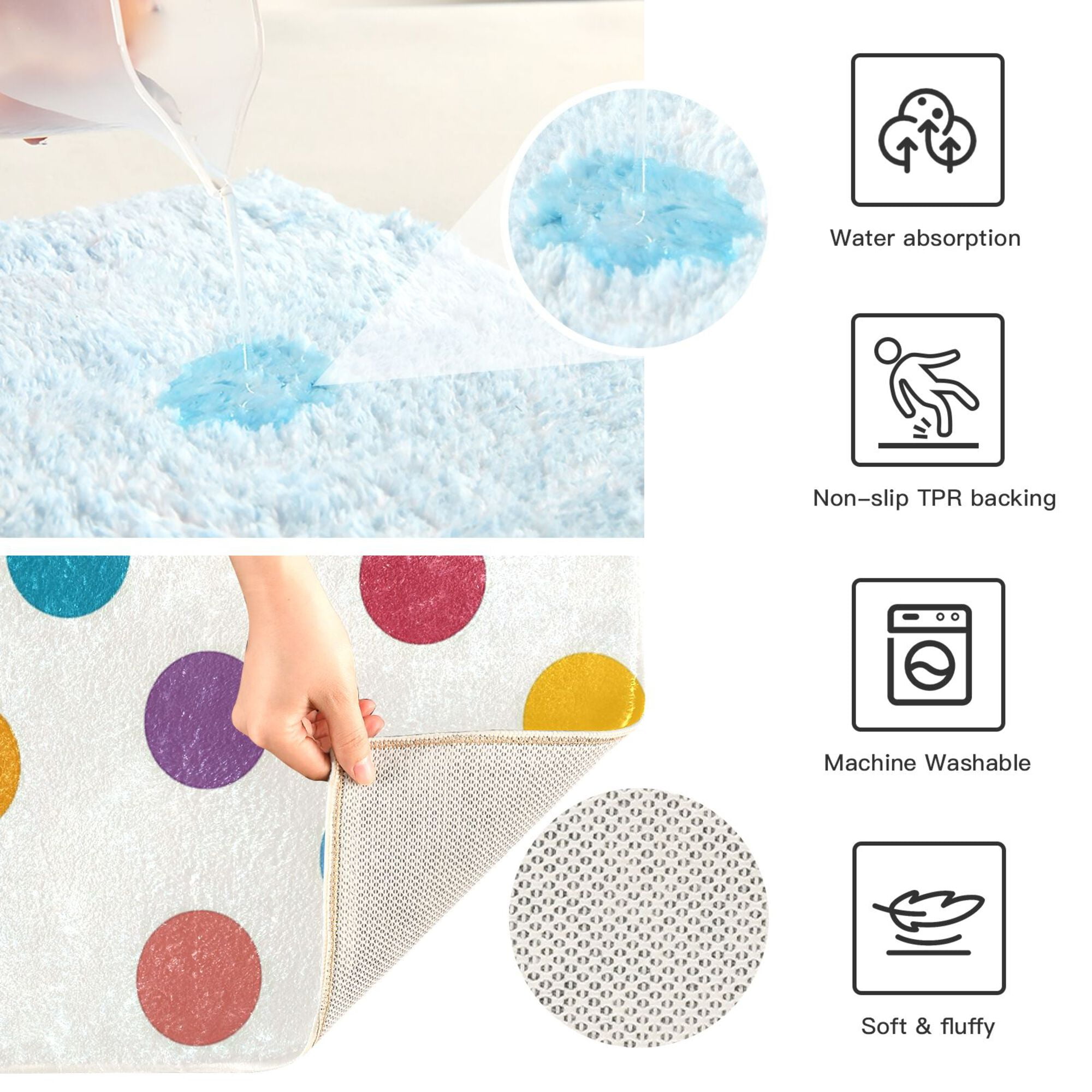 Yayeee Bath Rugs for Bathroom Floor Non Slip Non Skid Contour Soft Absorbent Polka Dot Machine Washable Mat