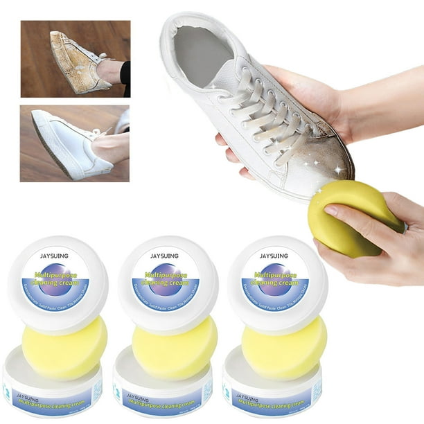 Xihbxyly Crema de Limpieza Multifuncional, Limpiador de Zapatos Blancos con Esponja, Fácil de Quitar Manchas, Portátil y Práctico, Apto para Zapatos, Muebles E Interiores de Automóviles, Paquete de 3