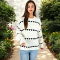 thumbnail image 4 of Women's Long Sleeve Knit Sweater with Heart Pattern and Crew Neck- Medium, White, 4 of 6