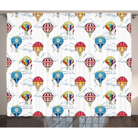 Colorful Curtains 2 Panels Set Hand Drawn Sketches Clouds And Hot