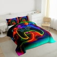 thumbnail image 3 of Homewish Kids Teens Adults Gradient Gamepads Full Size Comforter Sets 3-Piece,Abstract Ombre Neon Lights Bedding Comforter Set,Video Game Lightweight Bedding Sets,Super Cozy Room Decor, 3 of 8