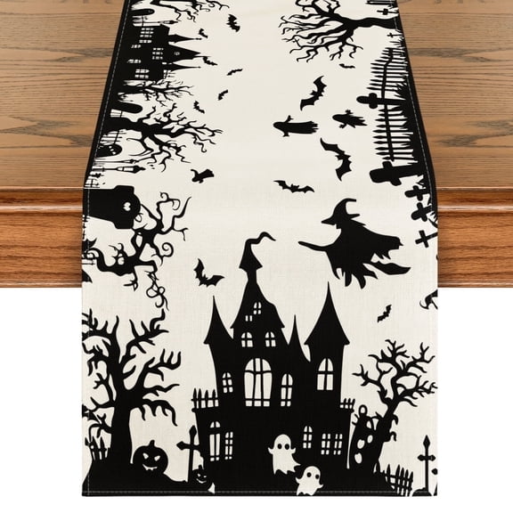 Smile Castle Tree Witch Black Halloween Table Runner 13 x 72 Inch
