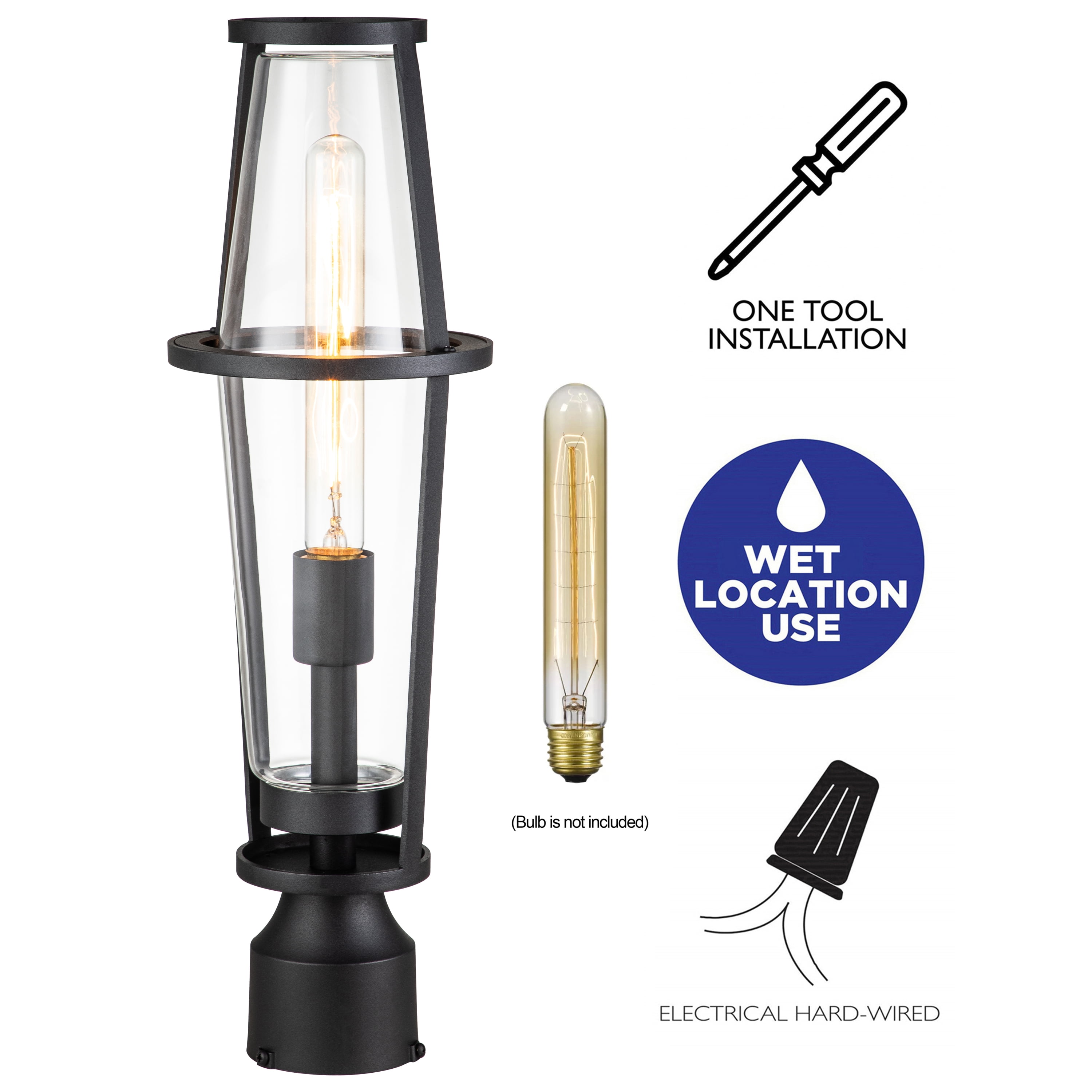 C Cattleya 1-Light Black Outdoor Post Lantern with Clear Glass Shade