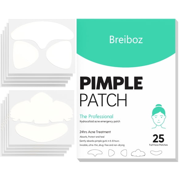 Parches para espinillas Breiboz, hidrocoloide para todo el rostro, para acné, 25 parches