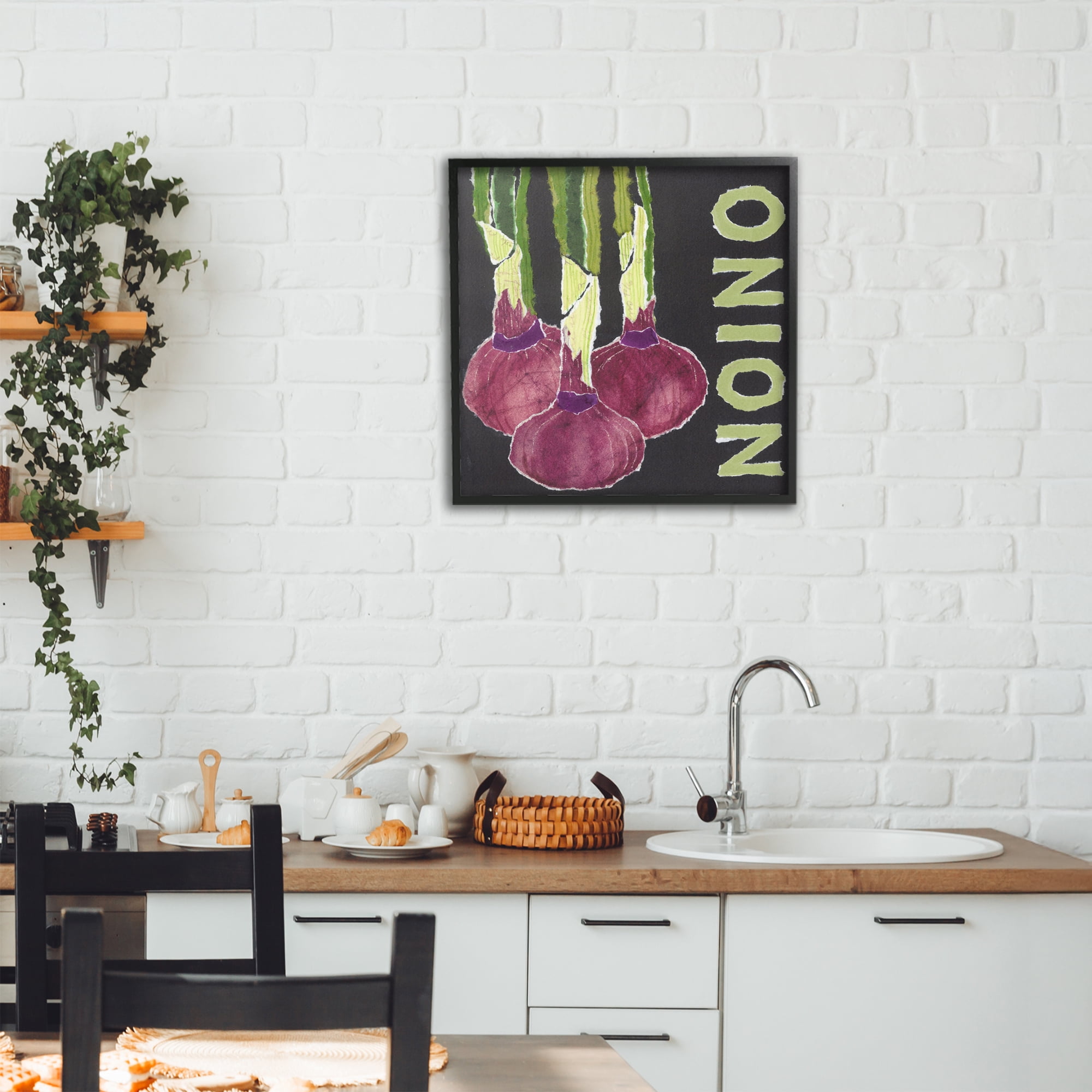 Stupell Industries Collaged Garden Onion Black Framed Giclee Art, design by Nancy Overton