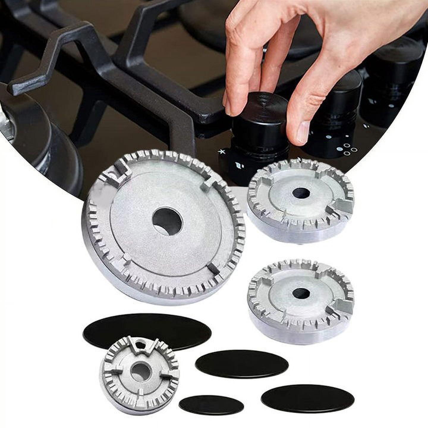 Cooker Hat Set, Fits Most Gas Stove Burner Caps and Burner Head Replacement Kit - 4 Sizes Metal Stove Handles Lid Kit