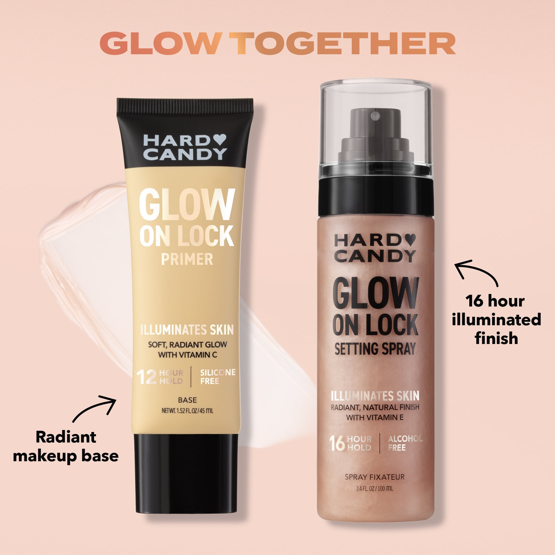 Hard Candy Glow On Lock Setting Spray, Alcohol-Free, 16 Hour Hold,  Luminous Finish, 3.4 fluid ounces