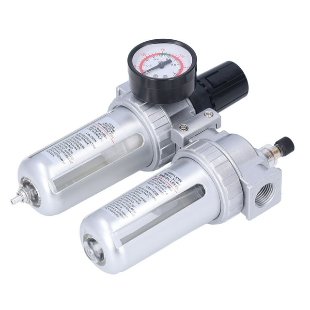 G1/2in Air Compressor Filter Aluminum Alloy Water Oil Separator Regulator With Pressure Gauge