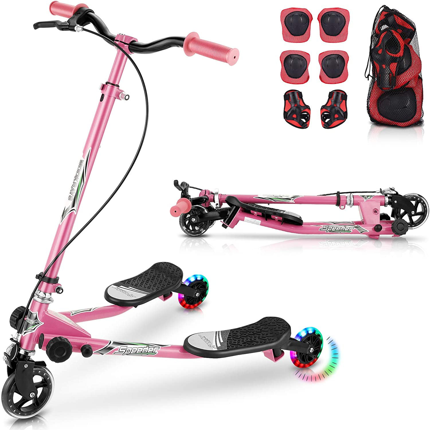 WOOKRAYS Y Fliker Wiggle Scooter 3 Wheel Swing Scooter Foldable Kick Speeder Kids Self Drifter for Boys and Girls Age 5 Years Old and Up