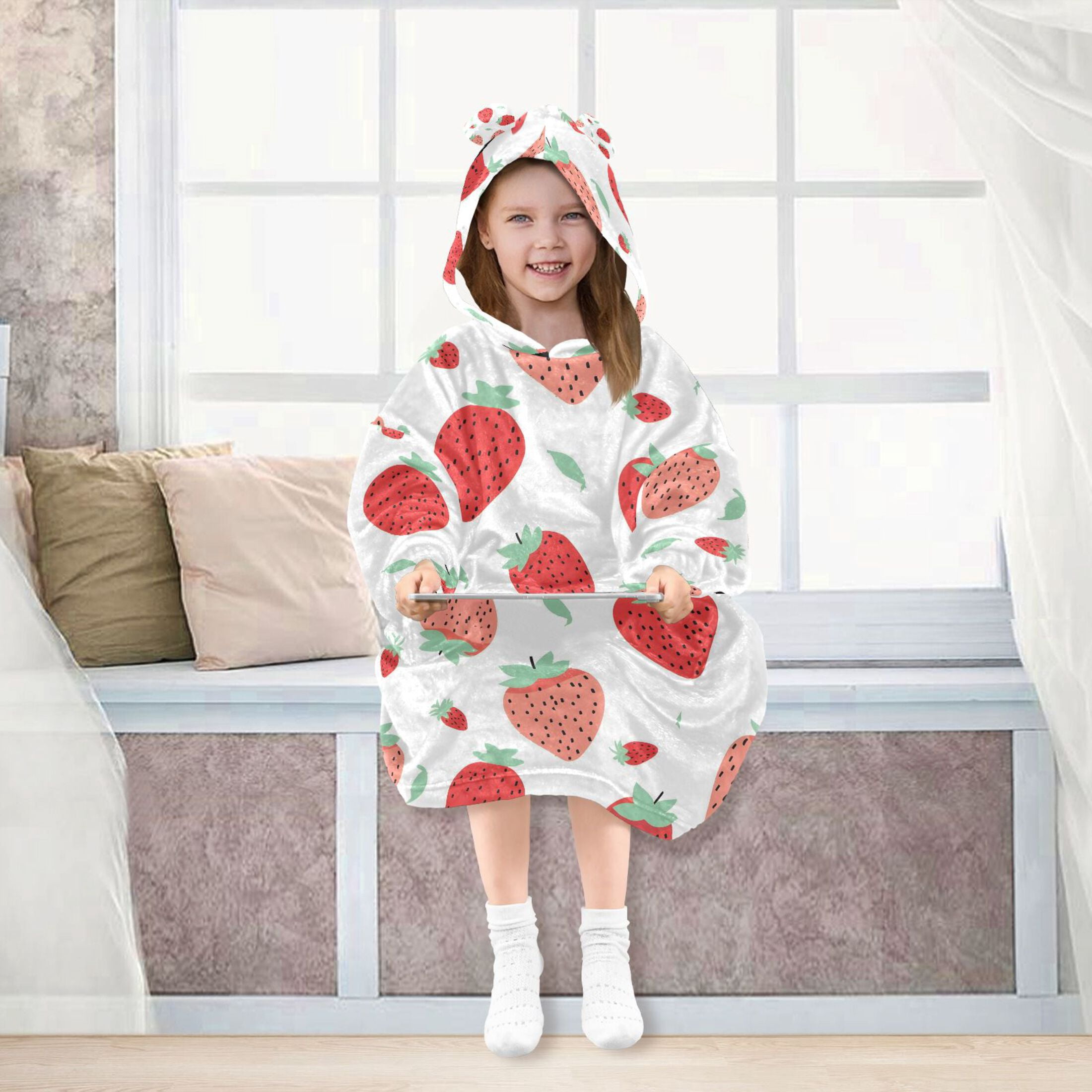 joogoo Blanket Hoodie for Cute Strawberry Oversize Sweatshirt 3-14 YR L