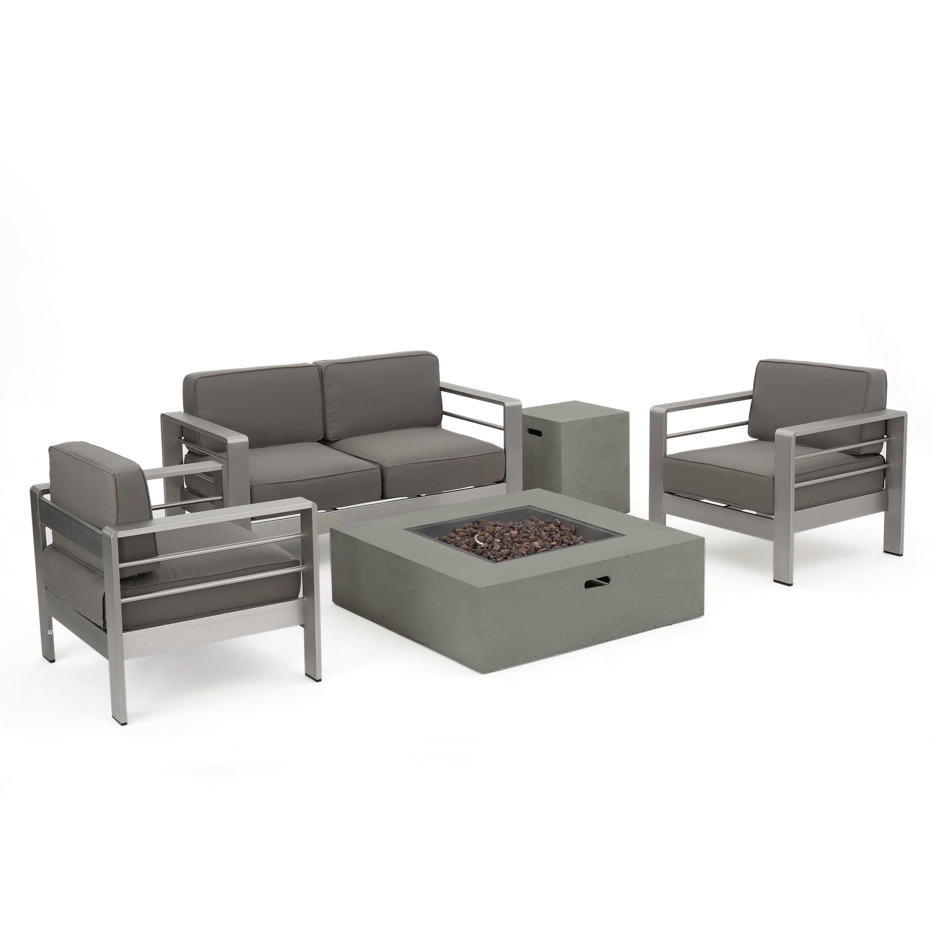 Captains Outdoor Aluminum Chat Set with Fire Table,Grey
