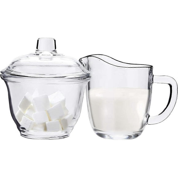 Glass Sugar and Creamer Set for Coffee and Tea, Clear Cream Pitcher and Sugar Bowl with Lid, Cream Jug Sugar Jar