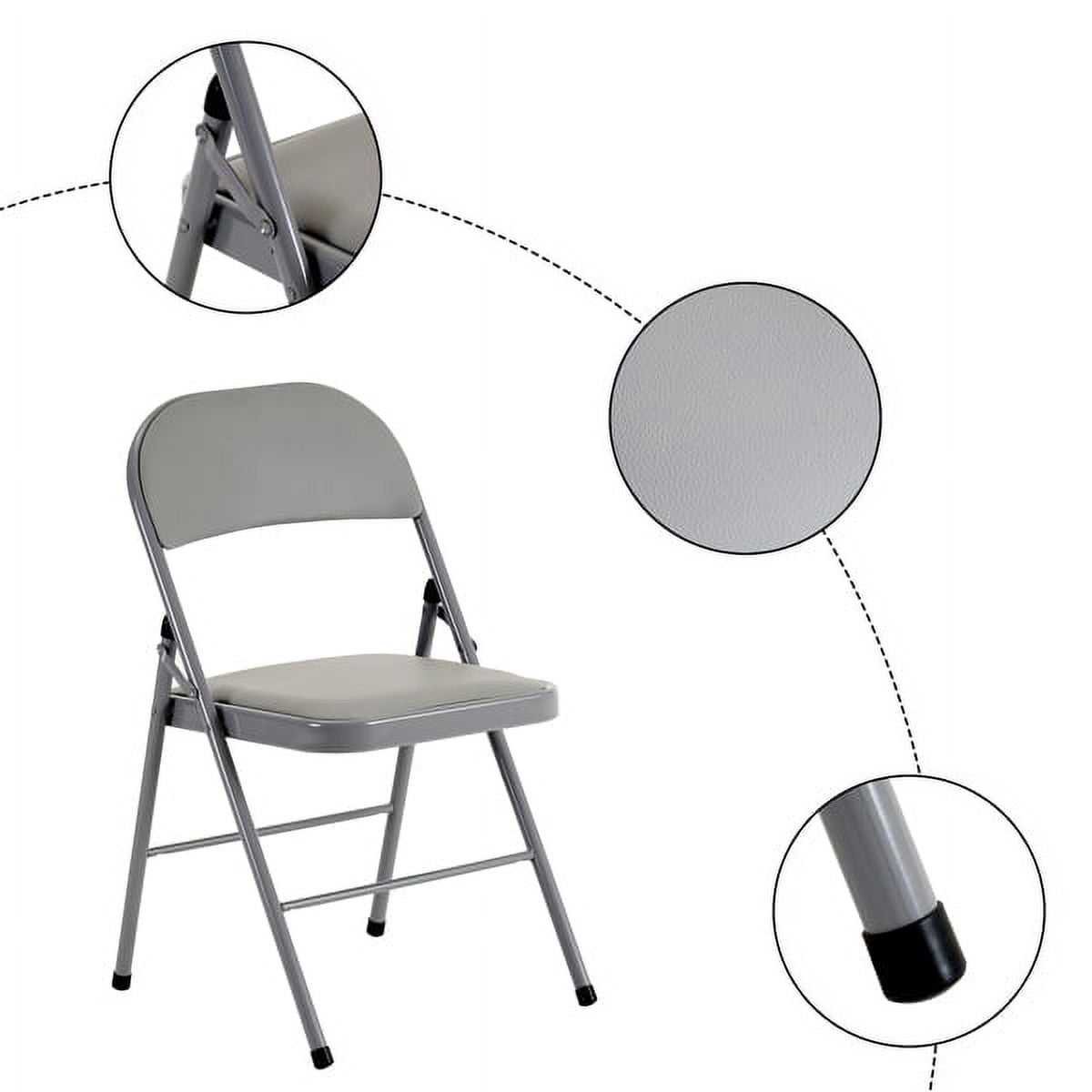 4-Pack Gray Foldable Iron PVC Chairs w/ Sponge Cushions - 330lb Capacity Folding Chairs for Convention, Exhibition, Dining & Events