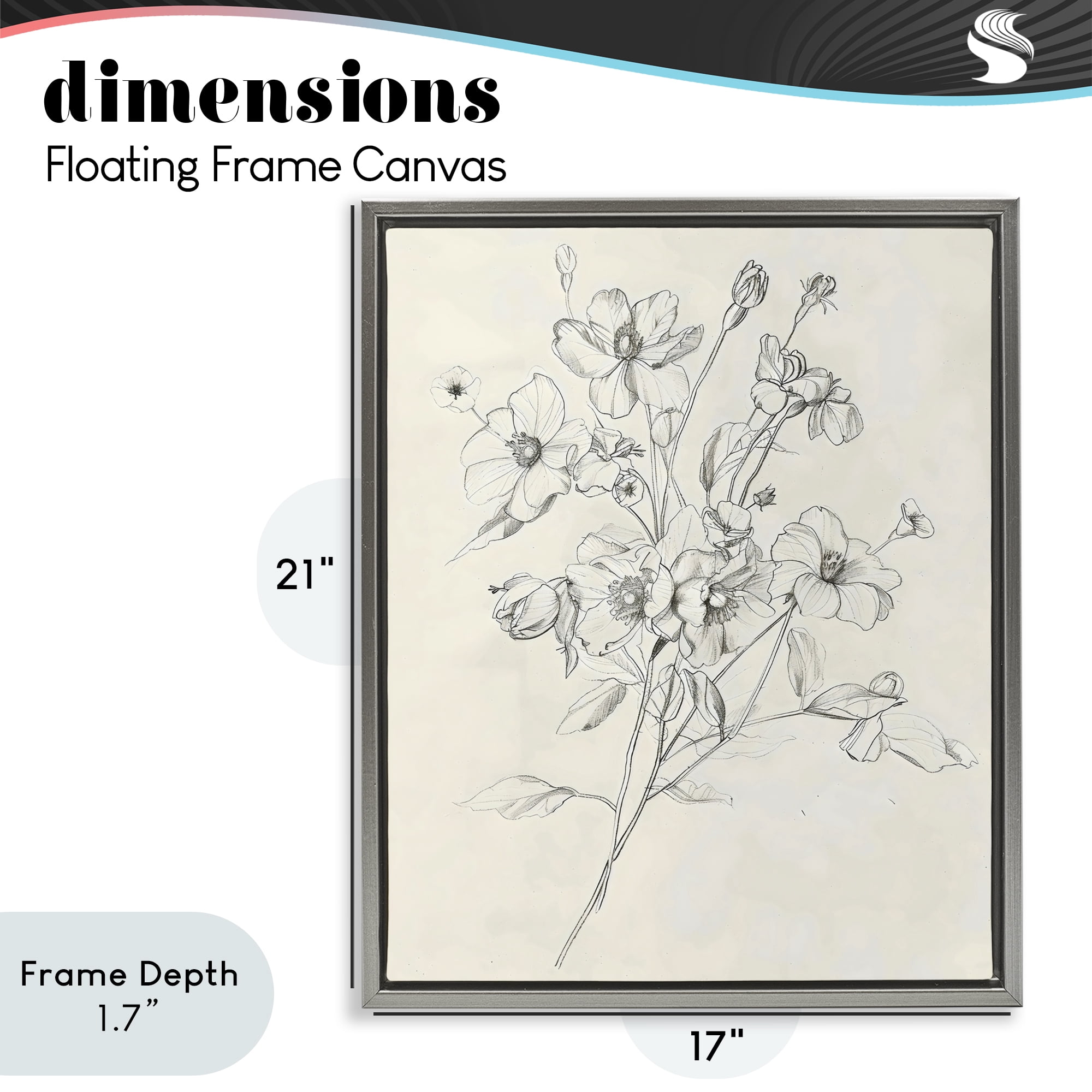 Stupell Industries Wildflower Outline Study Gray Framed Floater Canvas Wall Art, design by Creative Studio