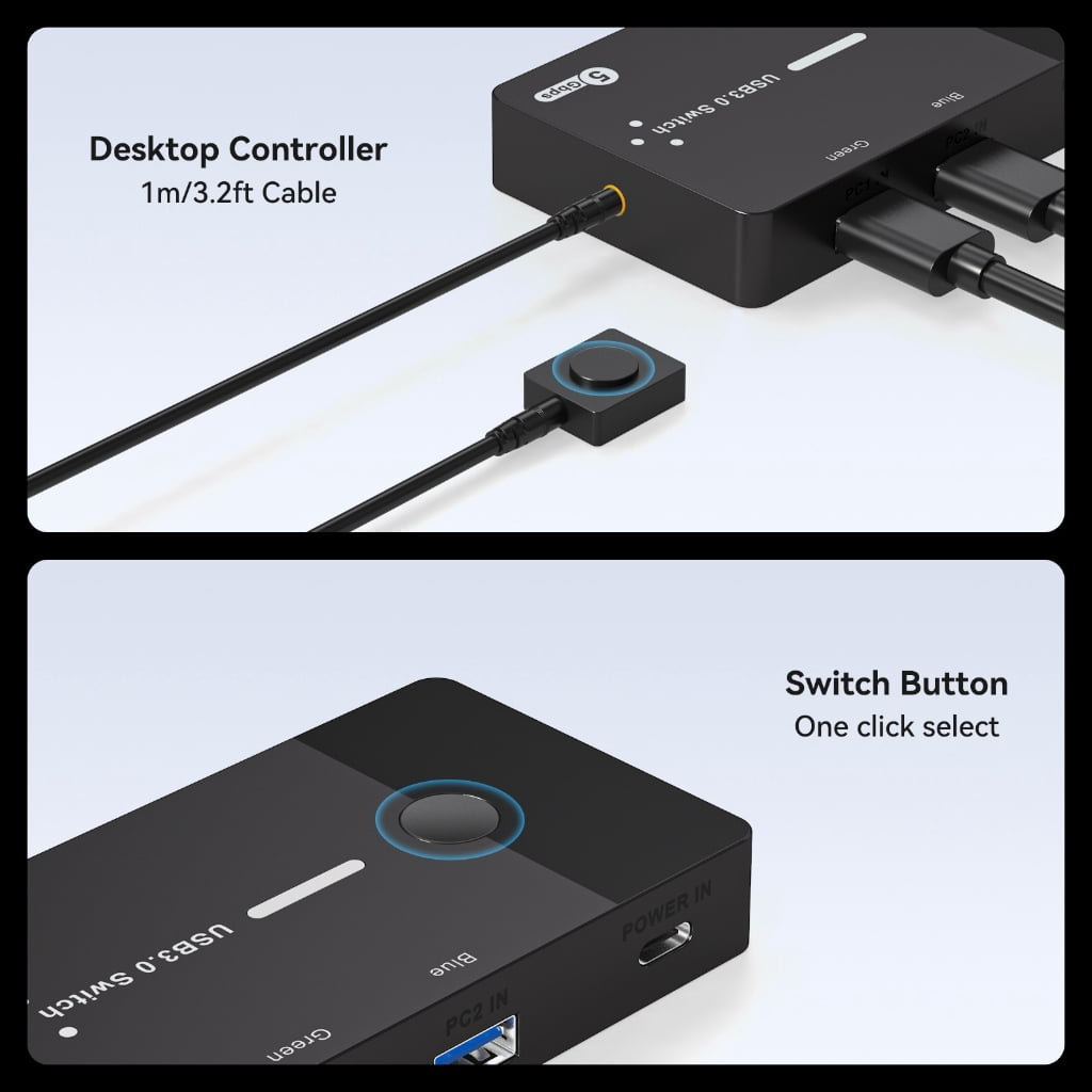 NEXAVKPR KVM Switcher for 2 Computers USB3.0 KVM Switcher 2 in 4 Out USB3.0 for Mouse