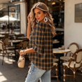 thumbnail image 5 of ZCNKMX Shirts for Women Crew Neck Plaid Grid Print 3/4 Sleeve Blouse, Tie Front Ruffle Hem Loose Relaxed Breathable Farmhouse Casual Outfits for Spring Summer Daily Country Style Tops Brown XL, 5 of 7