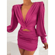 thumbnail image 2 of Glamaker Sexy women v neck bodycon dresses Party club hollow out mini dress Elegant spring chic lantern sleeve satin vestidosL Gao Jinjia LED, 2 of 2