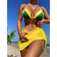 thumbnail image 2 of Traje de baño de 3 piezas para mujer, conjunto de bikini de cintura alta con cordón para cubrir la falda Amarillo y verde M Amarillo y verde M Xishao ropa, 2 of 2