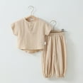 thumbnail image 2 of Plebaso Baby Boys Girls Cotton Gauze Two-Piece Sets Solid Color Crew-neck Short Sleeve Tops Shorts Infant Summer Clothes, 2 of 3