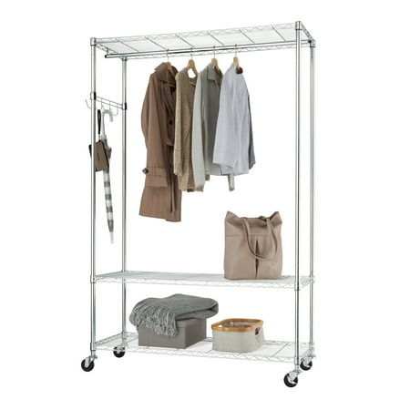 TRINITY EcoStorage® 3-Tier 48x18x75.5 Rolling Garment Rack - Chrome