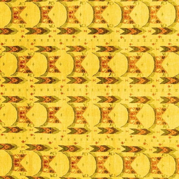 Ahgly Company Machine Washable Indoor Square Abstract Yellow Modern Area Rugs, 6' Square