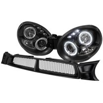 Spec-D Tuning LED Black Projector Headlights Abs Mesh Hood Grille Compatible with 2002-2003 Subaru Impreza Wrx Left Right Pair Headlamps Assembly
