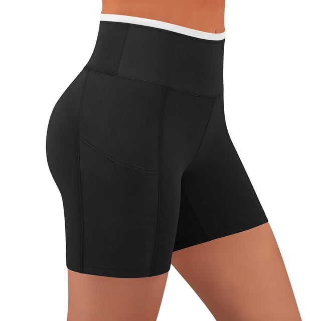 Shorts de Ciclista para Mujer sin Costuras de Cintura Alta Atléticos Leggings de Yoga Shorts con Bolsillos de Running Entrenamiento Negro 3XL